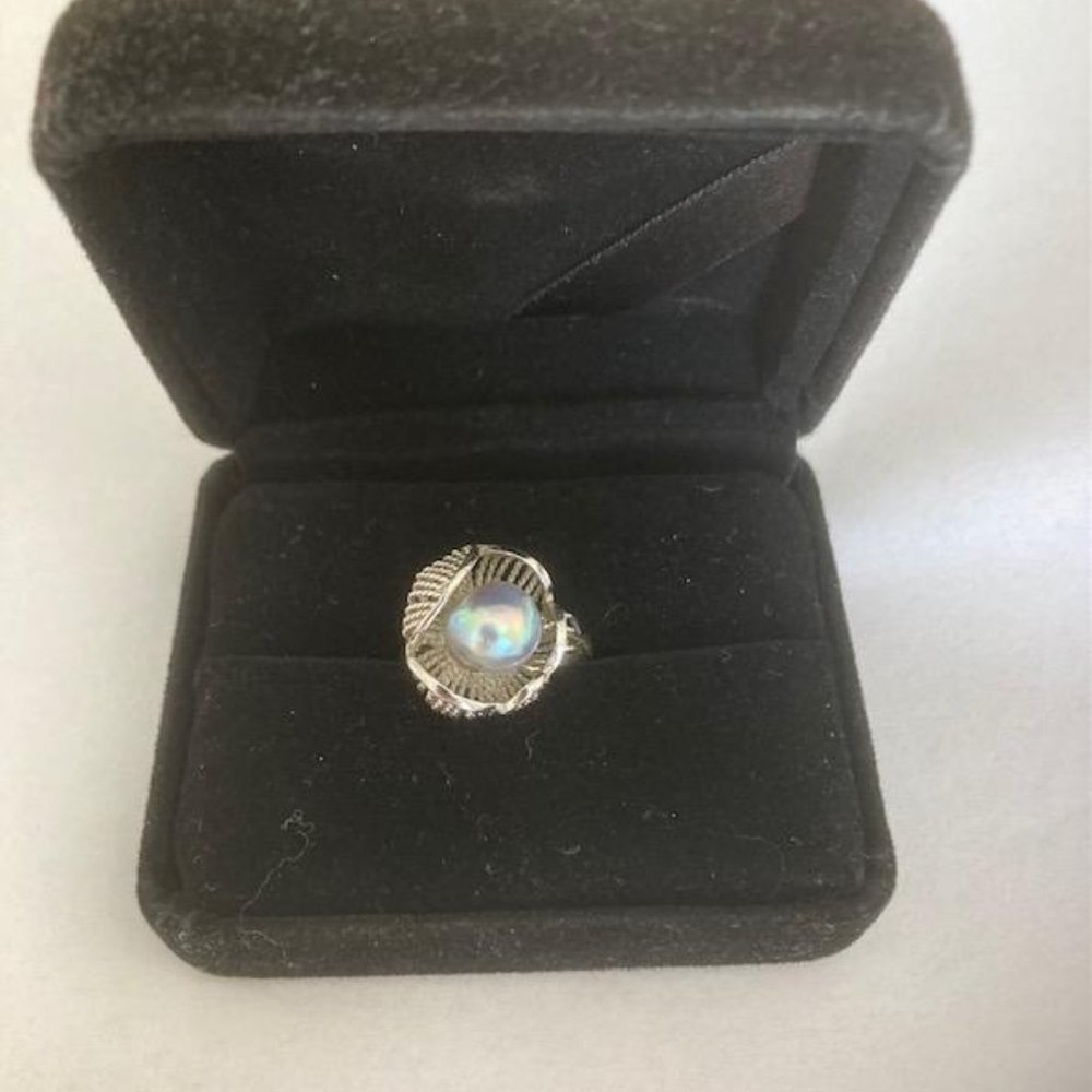 Black Pearl Ring set in a Sterling Silver Setting